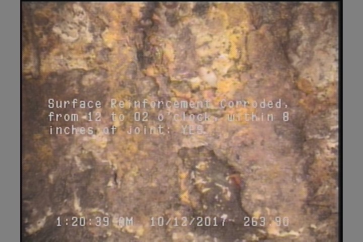 Surface Reinforcement Corroded, from 12 to 02 o'clock, within 8 inches of joint: YES, Start