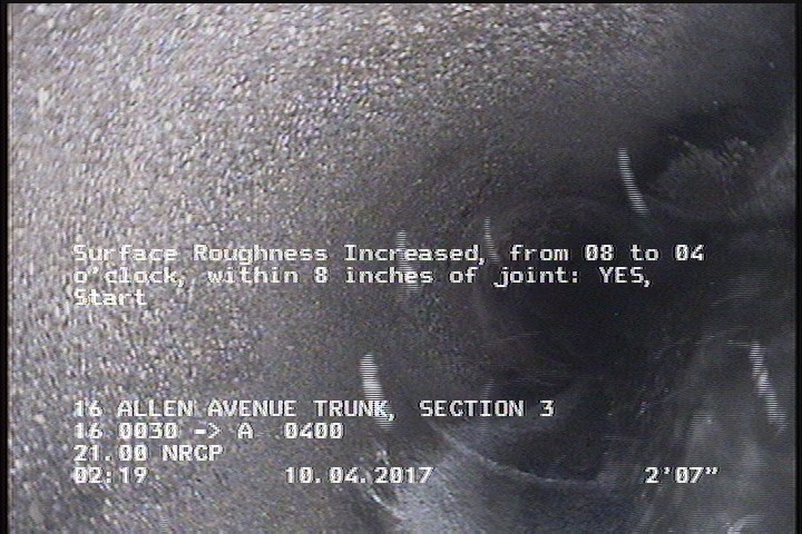 Surface Roughness Increased, from 08 to 04 o'clock, within 8 inches of joint: YES, Start