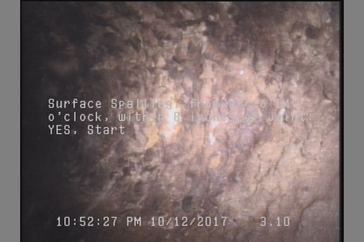 Surface Spalling, from 08 to 04 o'clock, within 8 inches of joint: YES, Start