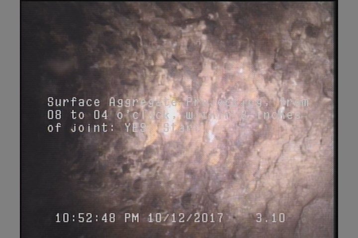 Surface Aggregate Projecting, from 08 to 04 o'clock, within 8 inches of joint: YES, Start