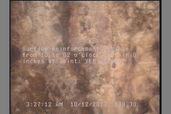 Surface Reinforcement Visible, from 10 to 02 o'clock, within 8 inches of joint: YES, Start
