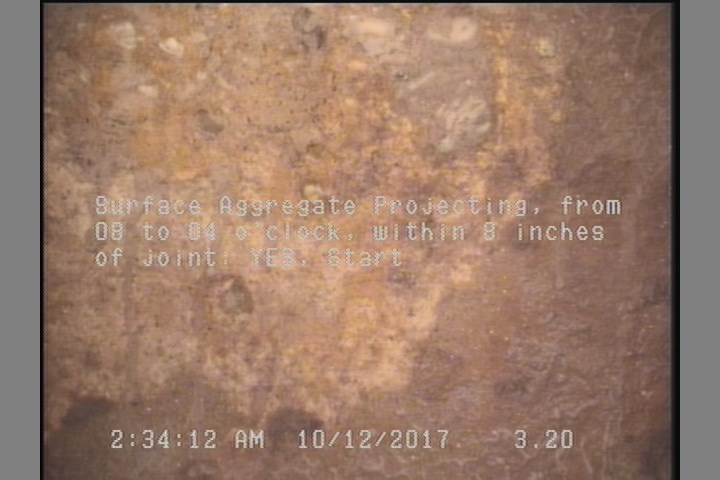 Surface Aggregate Projecting, from 08 to 04 o'clock, within 8 inches of joint: YES, Start