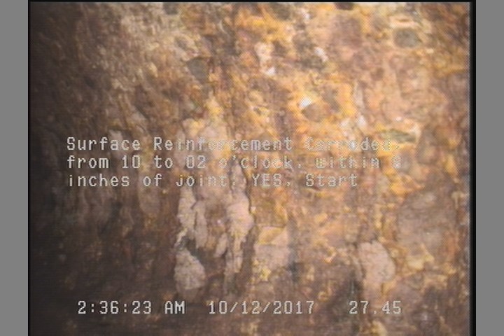 Surface Reinforcement Corroded, from 10 to 02 o'clock, within 8 inches of joint: YES, Start