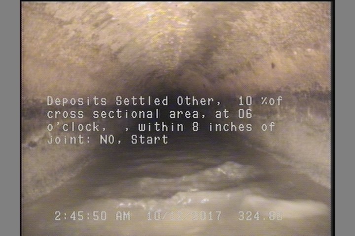 Deposits Settled Other, 10 %of cross sectional area, at 06 o'clock, , within 8 inches of joint: NO, Start