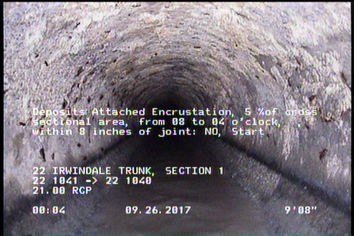 Deposits Attached Encrustation, 5 %of cross sectional area, from 08 to 04 o'clock, , within 8 inches of joint: NO, Start