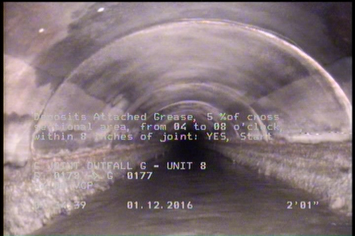Deposits Attached Grease, 5 %of cross sectional area, from 04 to 08 o'clock, , within 8 inches of joint: YES, Start