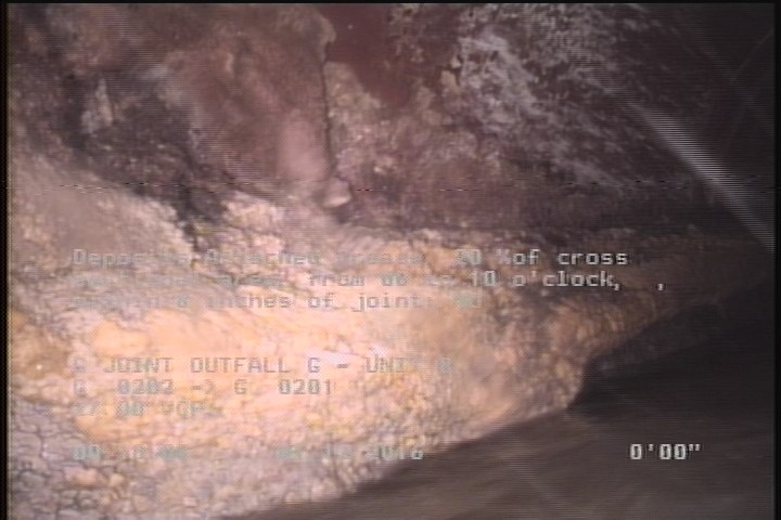 Deposits Attached Grease, 20 %of cross sectional area, from 08 to 10 o'clock, , within 8 inches of joint: NO