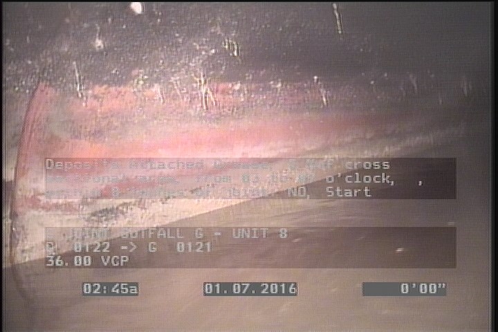 Deposits Attached Grease, 5 %of cross sectional area, from 03 to 09 o'clock, , within 8 inches of joint: NO, Start