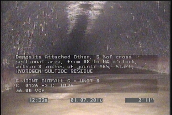 Deposits Attached Other, 5 %of cross sectional area, from 08 to 04 o'clock, , within 8 inches of joint: YES, Start - HYDROGEN SULFIDE RESIDUE