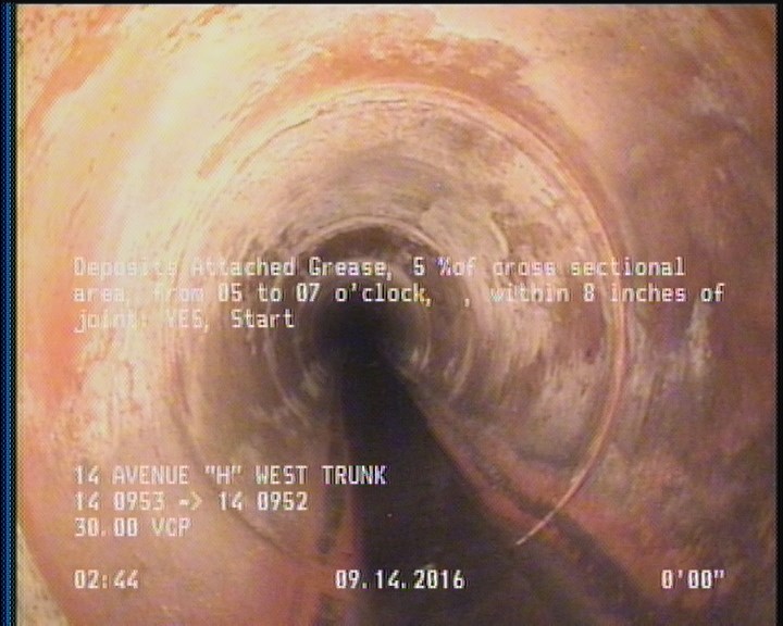 Deposits Attached Grease, 5 %of cross sectional area, from 05 to 07 o'clock, , within 8 inches of joint: YES, Start