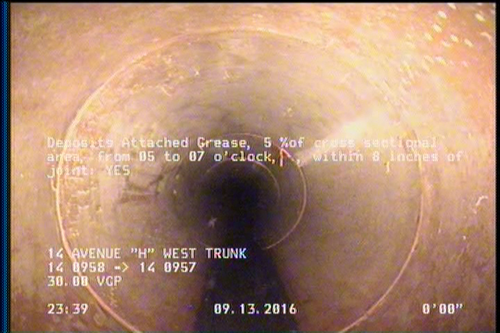 Deposits Attached Grease, 5 %of cross sectional area, from 05 to 07 o'clock, , within 8 inches of joint: YES, Start