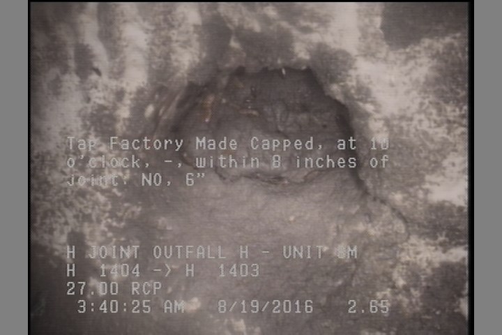 Tap Factory Made Capped, at 10 o'clock, -, within 8 inches of joint: NO, 6"