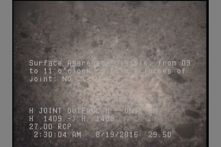 Surface Aggregate Visible, from 09 to 11 o'clock, within 8 inches of joint: NO