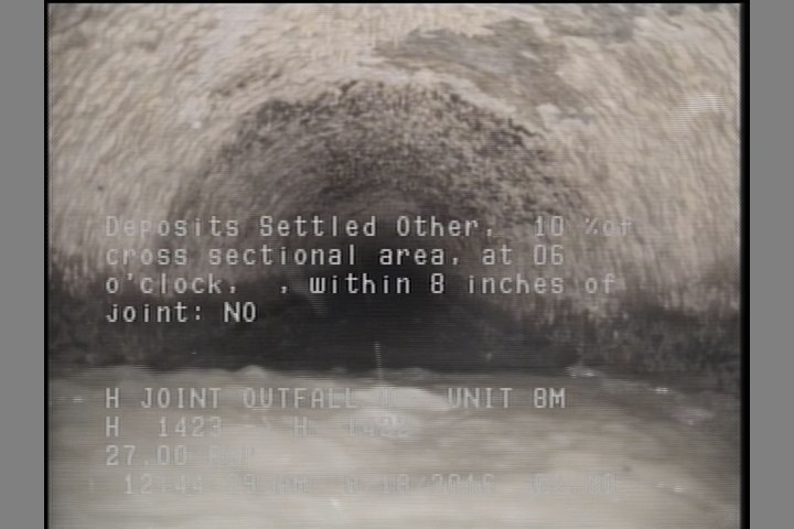 Deposits Settled Other, 10 %of cross sectional area, at 06 o'clock, , within 8 inches of joint: NO