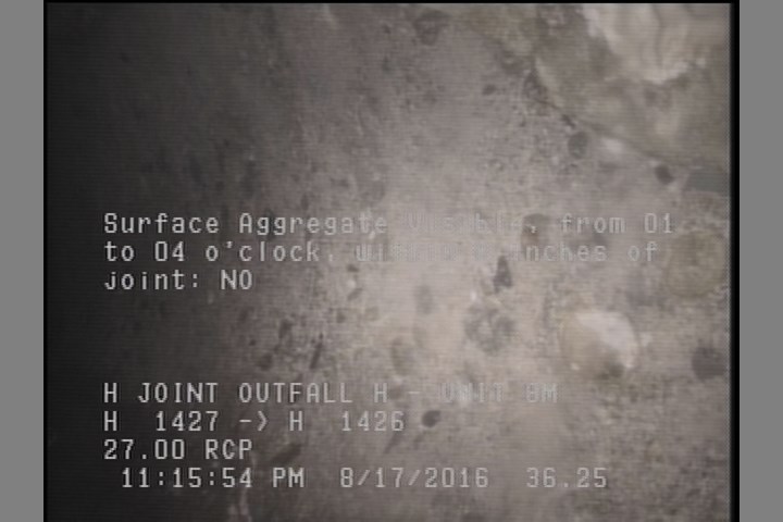 Surface Aggregate Visible, from 01 to 04 o'clock, within 8 inches of joint: NO