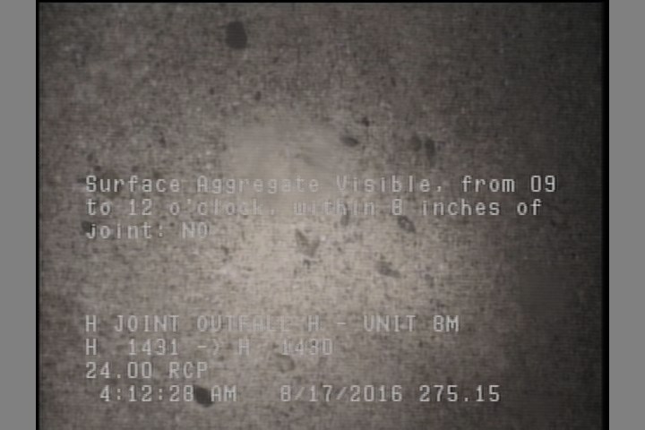 Surface Aggregate Visible, from 09 to 12 o'clock, within 8 inches of joint: NO