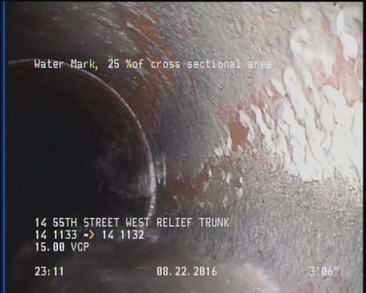 Deposits Attached Grease, 5 %of cross sectional area, from 03 to 09 o'clock, , within 8 inches of joint: YES, Start