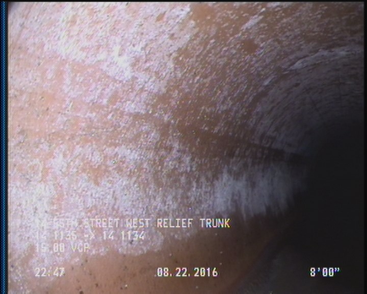 Deposits Attached Encrustation, 5 %of cross sectional area, from 08 to 04 o'clock, , within 8 inches of joint: YES, Start