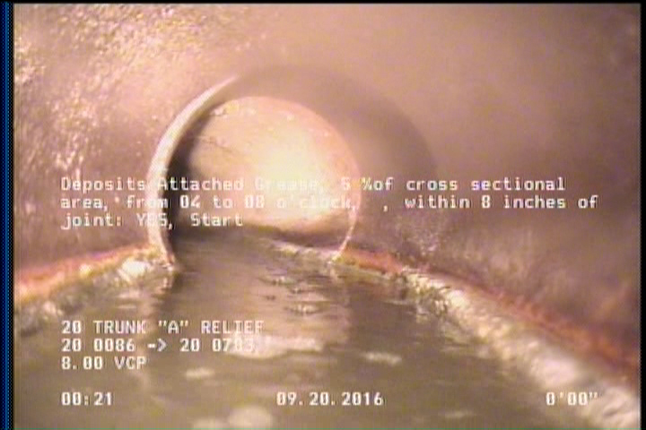 Deposits Attached Grease, 5 %of cross sectional area, from 04 to 08 o'clock, , within 8 inches of joint: YES, Start