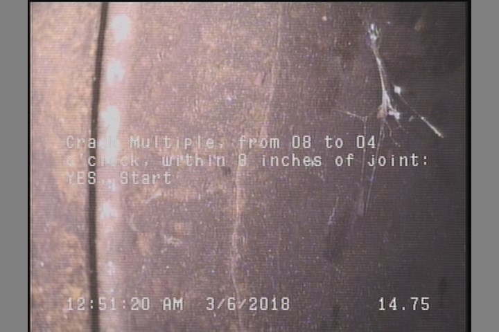 Crack Multiple, from 08 to 04 o'clock, within 8 inches of joint: YES, Start