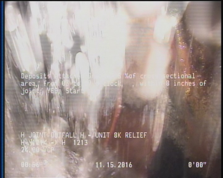 Deposits Attached Grease, 5 %of cross sectional area, from 03 to 09 o'clock, , within 8 inches of joint: YES, Start