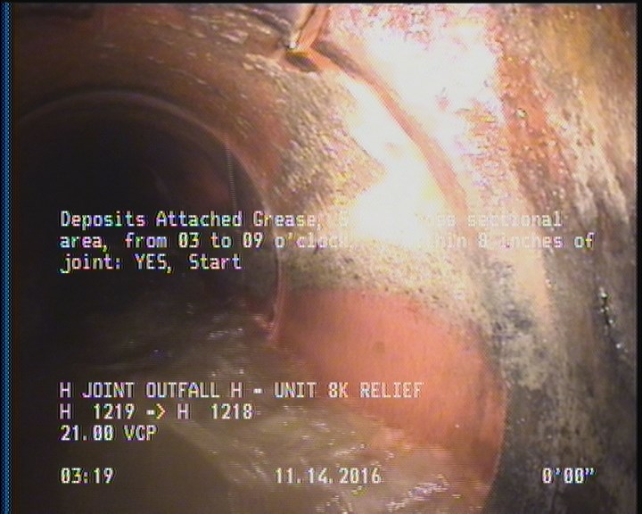 Deposits Attached Grease, 5 %of cross sectional area, from 03 to 09 o'clock, , within 8 inches of joint: YES, Start