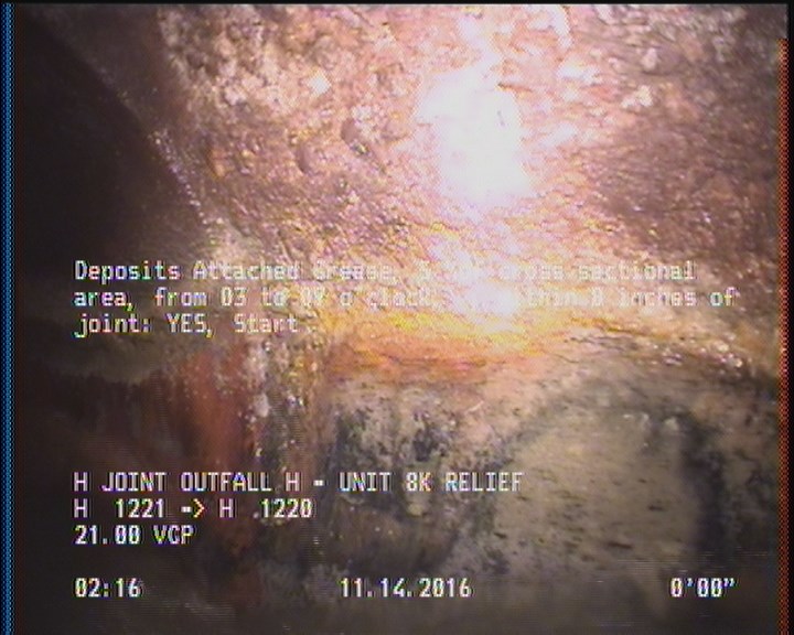 Deposits Attached Grease, 5 %of cross sectional area, from 03 to 09 o'clock, , within 8 inches of joint: YES, Start