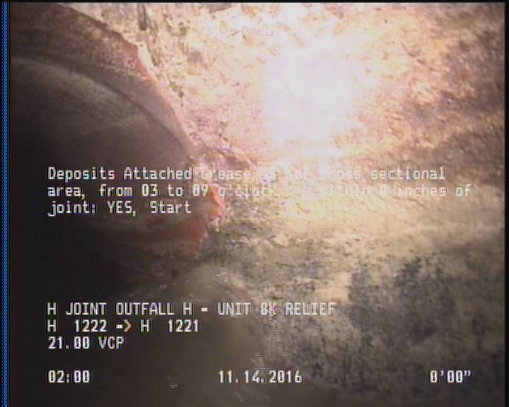 Deposits Attached Grease, 5 %of cross sectional area, from 03 to 09 o'clock, , within 8 inches of joint: YES, Start