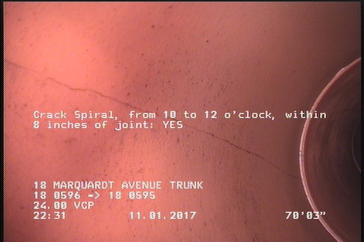 Crack Spiral, from 10 to 12 o'clock, within 8 inches of joint: YES