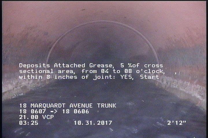 Deposits Attached Grease, 5 %of cross sectional area, from 04 to 08 o'clock, , within 8 inches of joint: YES, Start