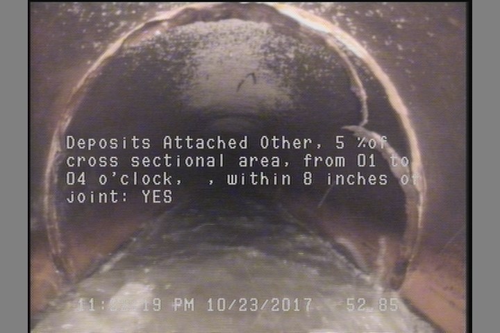 Deposits Attached Other, 5 %of cross sectional area, from 01 to 04 o'clock, , within 8 inches of joint: YES