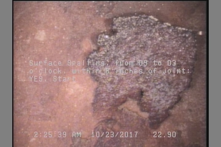 Surface Spalling, from 09 to 03 o'clock, within 8 inches of joint: YES, Start