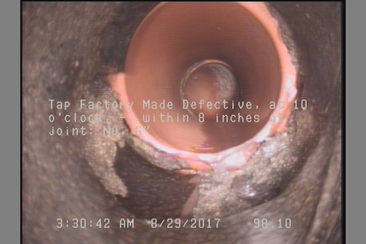 Tap Factory Made Defective, at 10 o'clock, -, within 8 inches of joint: NO, 6"