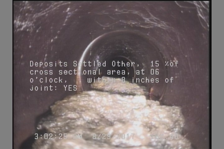 Deposits Settled Other, 15 %of cross sectional area, at 06 o'clock, , within 8 inches of joint: YES, Start