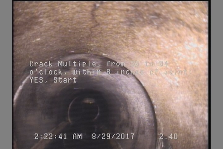 Crack Multiple, from 08 to 04 o'clock, within 8 inches of joint: YES, Start