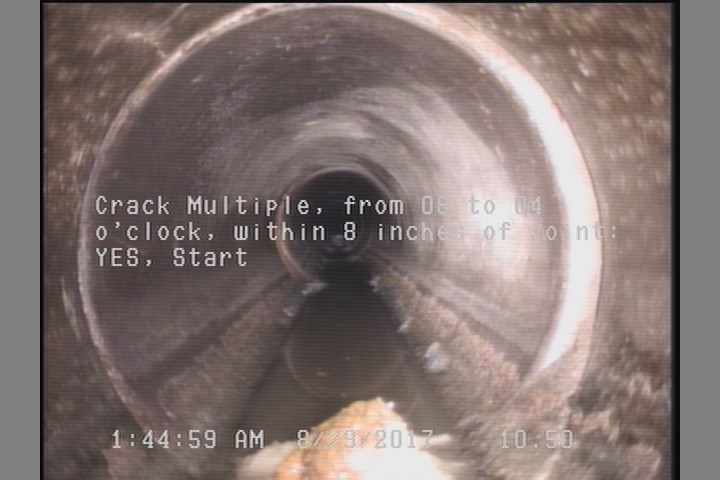 Crack Multiple, from 08 to 04 o'clock, within 8 inches of joint: YES, Start