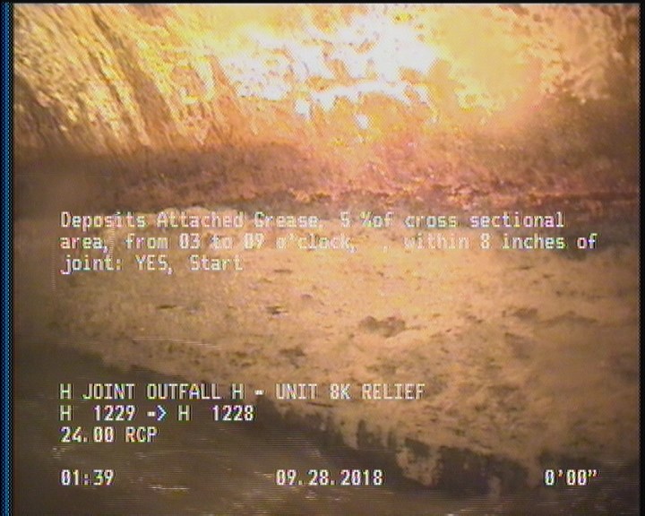 Deposits Attached Grease, 5 %of cross sectional area, from 03 to 09 o'clock, , within 8 inches of joint: YES, Start