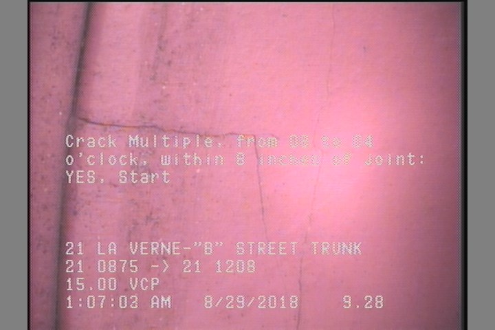 Crack Multiple, from 08 to 04 o'clock, within 8 inches of joint: YES, Start