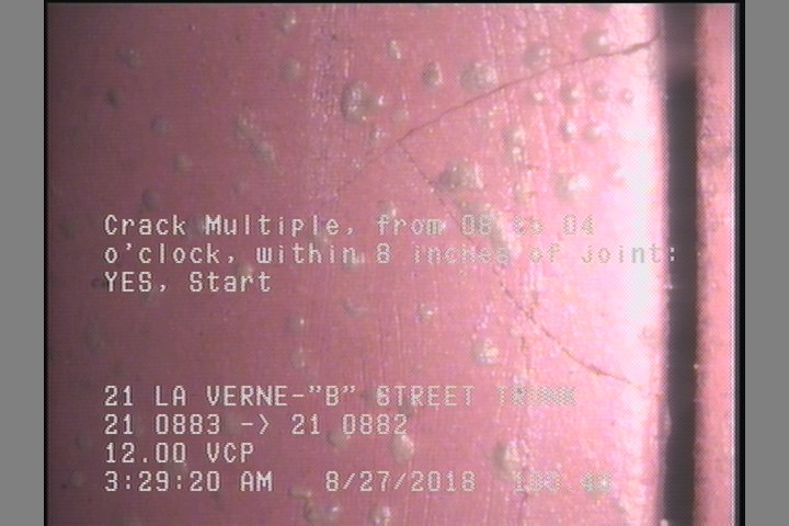 Crack Multiple, from 08 to 04 o'clock, within 8 inches of joint: YES, Start
