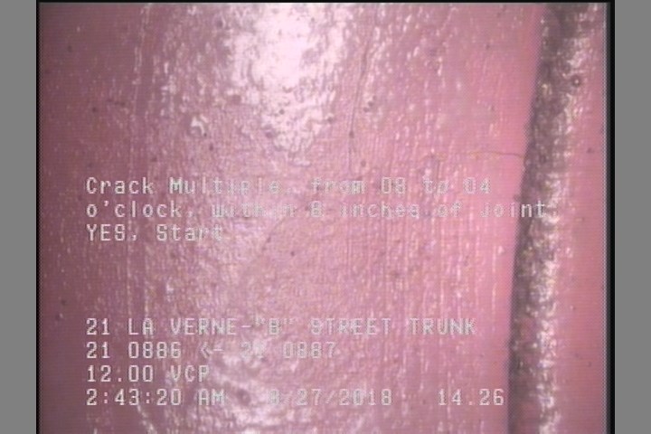 Crack Multiple, from 08 to 04 o'clock, within 8 inches of joint: YES, Start
