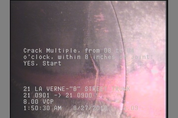 Crack Multiple, from 08 to 04 o'clock, within 8 inches of joint: YES, Start