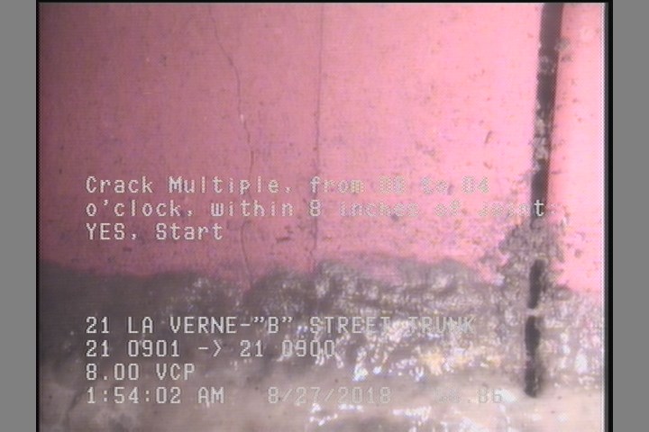 Crack Multiple, from 08 to 04 o'clock, within 8 inches of joint: YES, Start