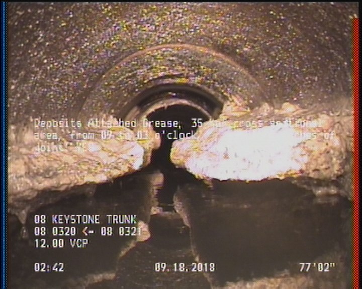 Deposits Attached Grease, 35 %of cross sectional area, from 09 to 03 o'clock, , within 8 inches of joint: YES, Start
