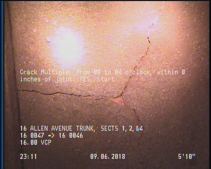 Crack Multiple, from 08 to 04 o'clock, within 8 inches of joint: YES, Start