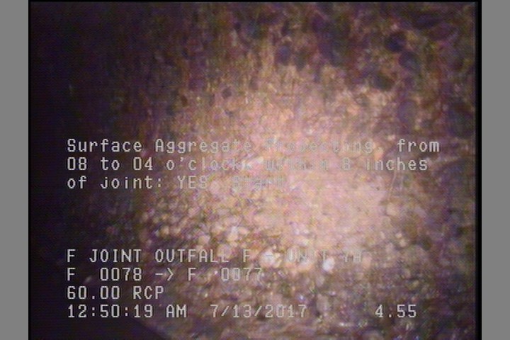 Surface Aggregate Projecting, from 08 to 04 o'clock, within 8 inches of joint: YES, Start