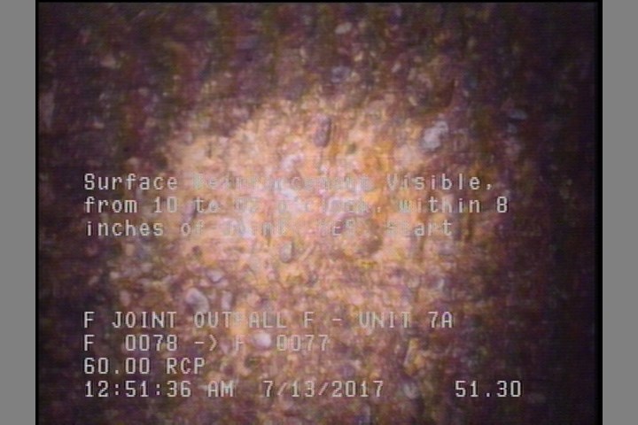 Surface Reinforcement Visible, from 10 to 02 o'clock, within 8 inches of joint: YES, Start