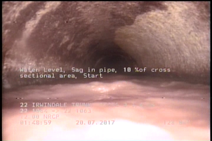 Water Level, Sag in pipe, 10 %of cross sectional area, Start