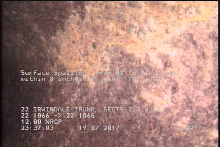 Surface Spalling, from 08 to 04 o'clock, within 8 inches of joint: YES, Start