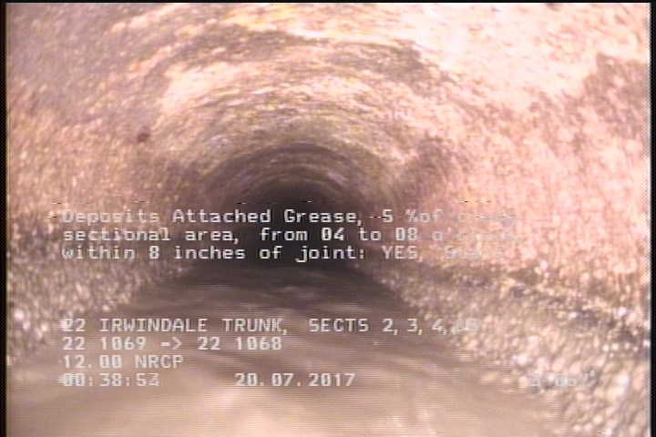 Deposits Attached Grease, 5 %of cross sectional area, from 04 to 08 o'clock, , within 8 inches of joint: YES, Start