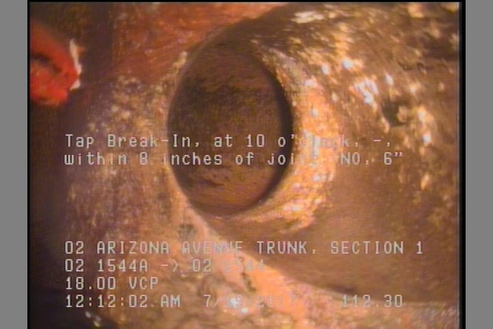 Tap Break-In, at 10 o'clock, -, within 8 inches of joint: NO, 6"
